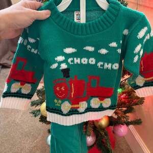 Vintage Hand Knitted Steam Train Sweater for Toddler toy box 12 months